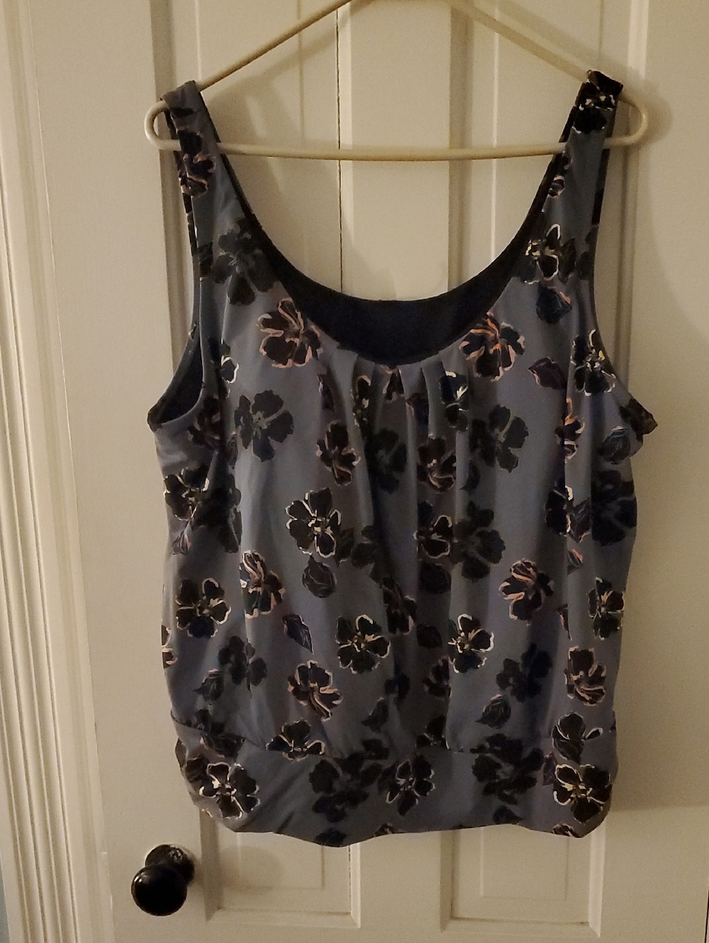 Garnet Hill Tankini Top Grey Floral- sz 18